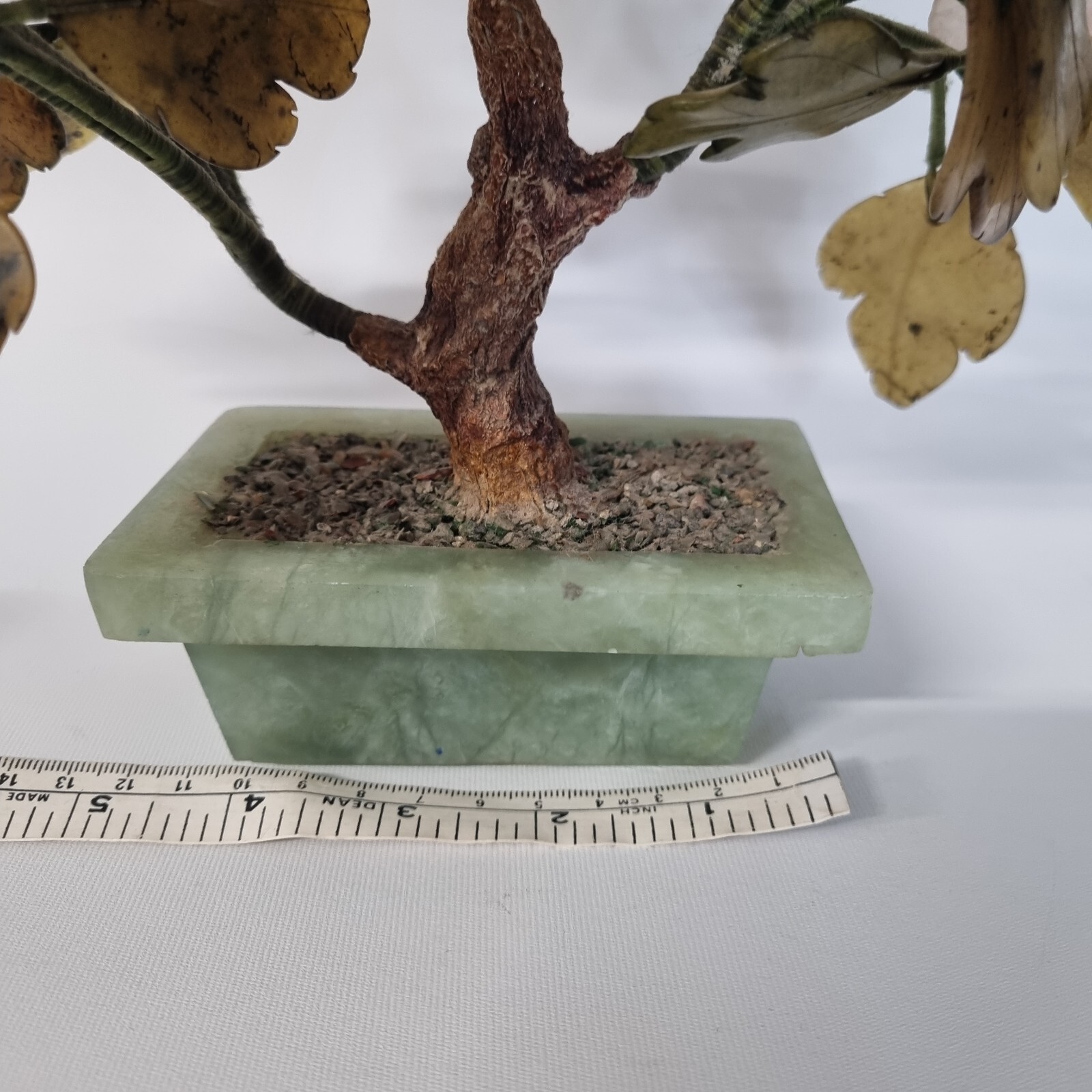 VINTAGE MCM CARVED JADE AGATE BONSAI FLOWER ASIAN ART TREE 11″ TALL