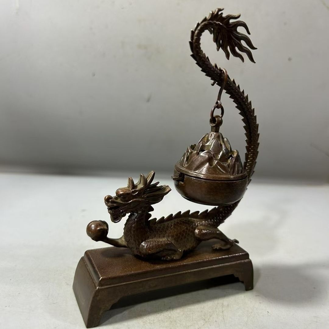Vintage Hanging Incense Burner Alloy Dragon Design Backflow Holder Chinese Decor
