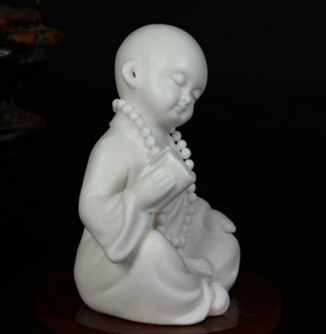 3.6″ Chinese White Porcelain Ceramics Read A Book Little Monk Figurine Statue
