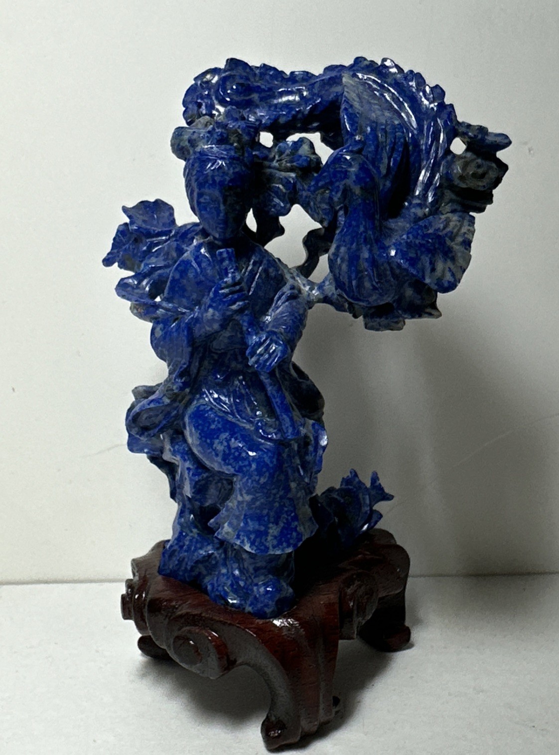 Chinese Lapis Lazuli Carved Figure & Phoenix Miniature Sculpture, 3.75”
