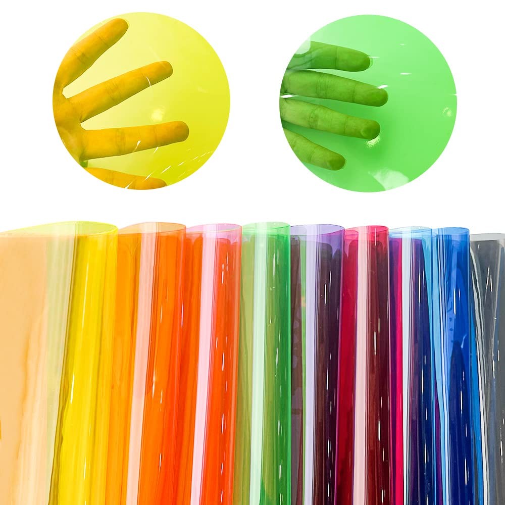 9 Pcs Clear PVC Vinyl, 21cmx30cm Fluorescent Solid Color Transparent Waterproof