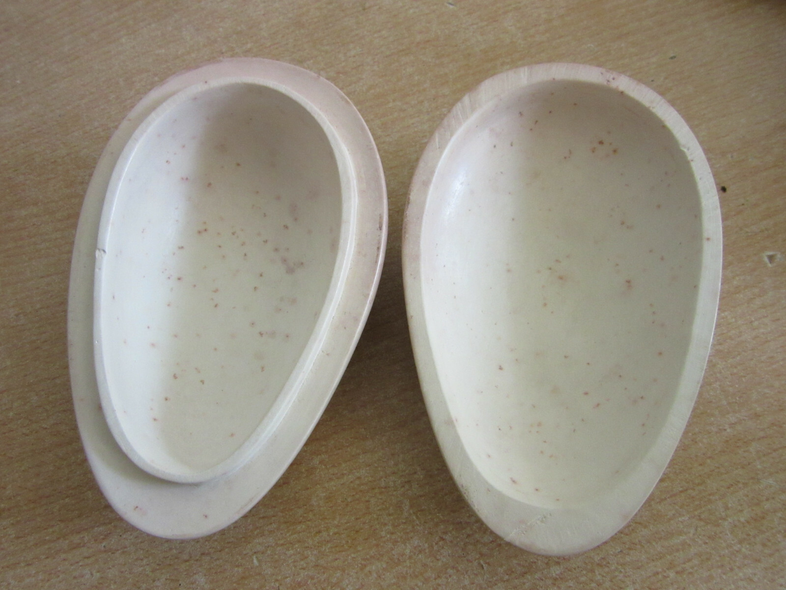 Vintage carved soapstone lidded trinket box Mask / sad face 5.5″