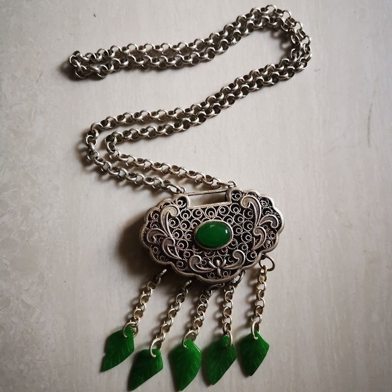 Collect Antique China Silver gemstone pendant Gem Jewelry pendant jade pendant