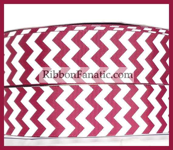 3 yds 1 1/2″ 1.5 ” Maroon Burgundy and White Chevron Stripe Grosgrain Ribbon